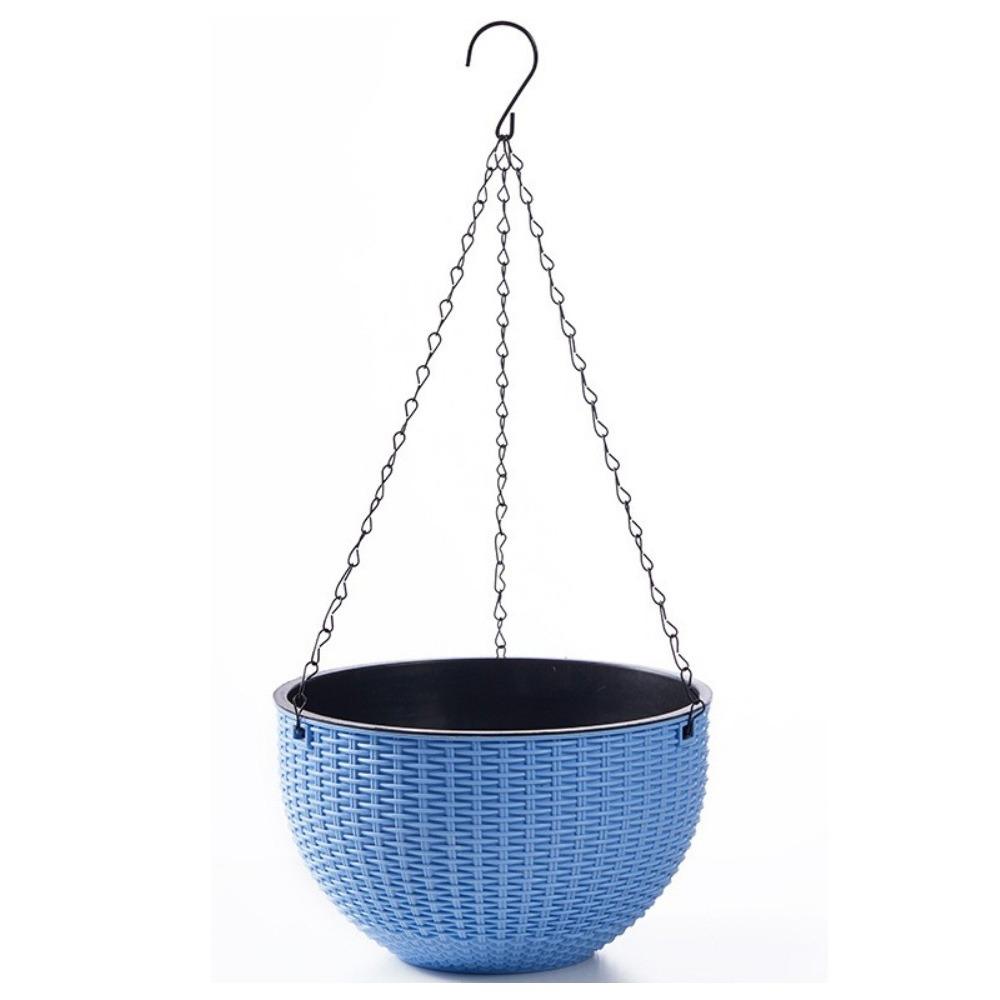 Plastic Hanging Flower Pot Stackable Plant Hanging Basket Imitation Rattan Hanging Pot  Garden синий