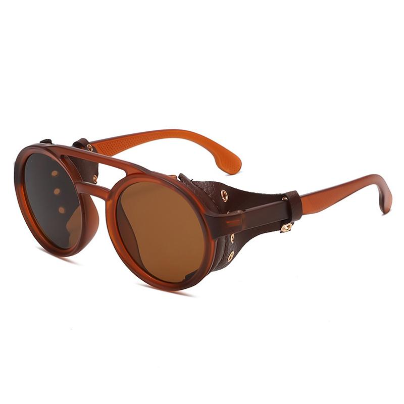 Unisex Okulary Przeciwsłoneczne Vintage Steampunk Męskie Projektanckie Projektanckie Retro Okrągłe Skórzane Okulary Przeciwsłoneczne Steam Punk Gogle Outdoorowe Uv400