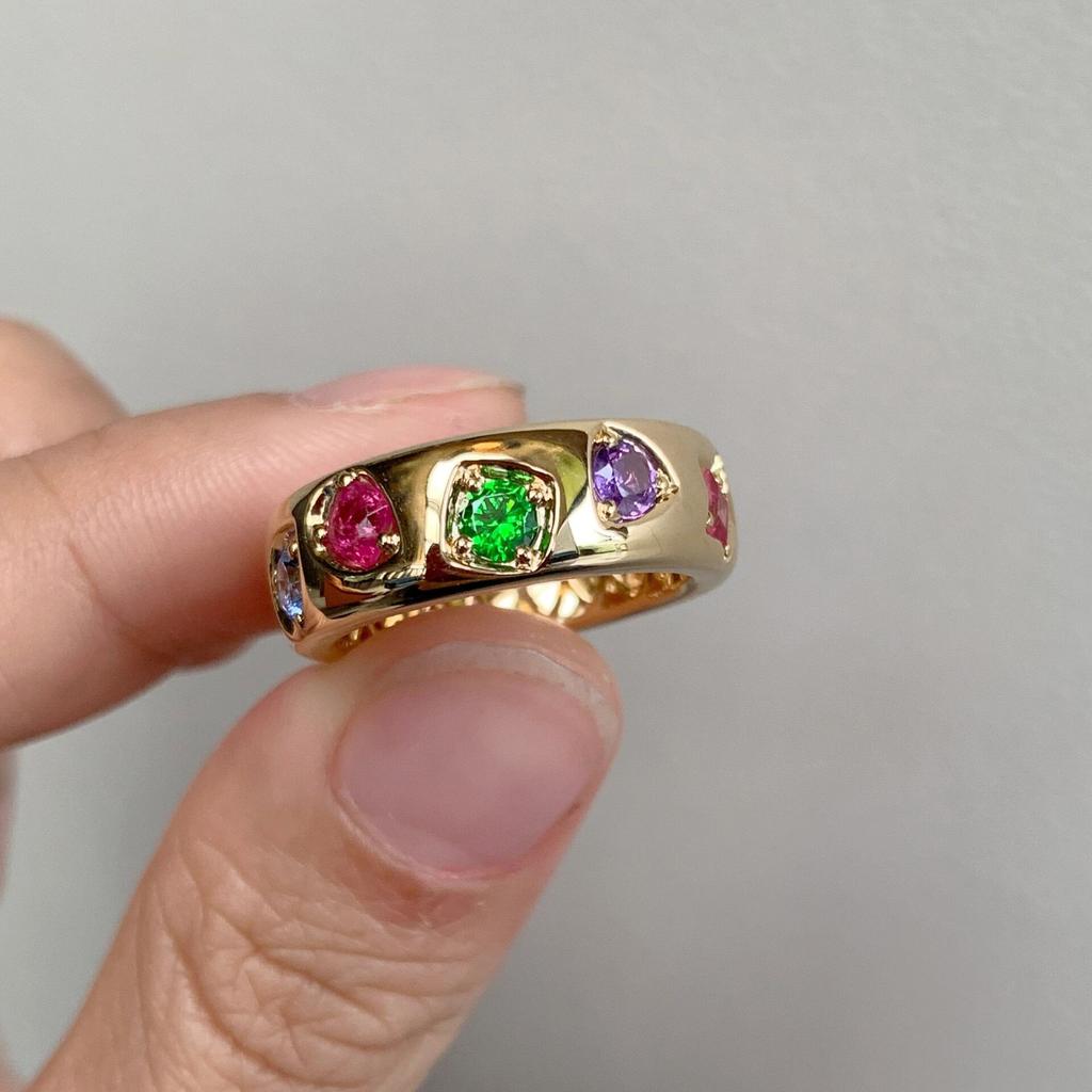 Retro Colored Candy Zircon Open Ring Women, Light Luxury Versatile Simple Colored Treasure Ring Hand Jewelry 2026