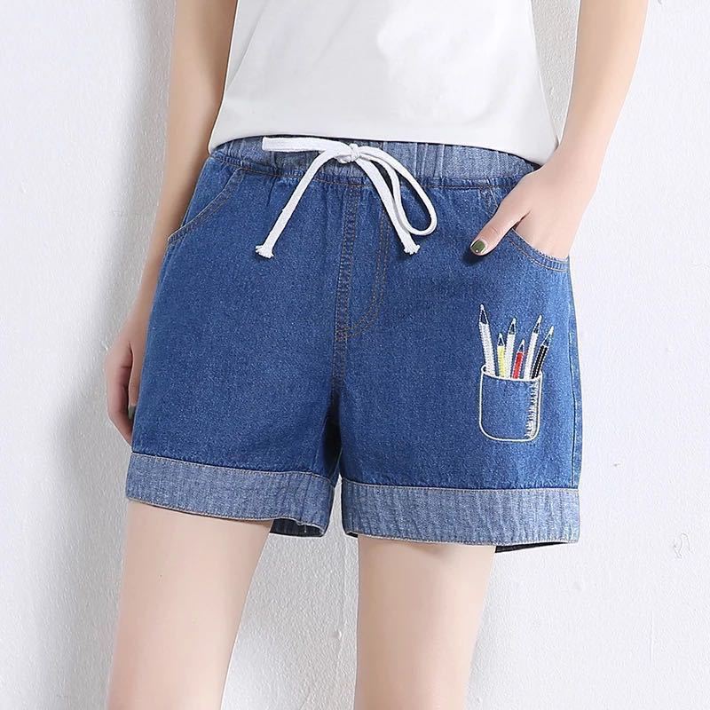Women's Summer Cowboy Shorts Students Korean Edition Elastic High Waist Loose Casual Hot Pants