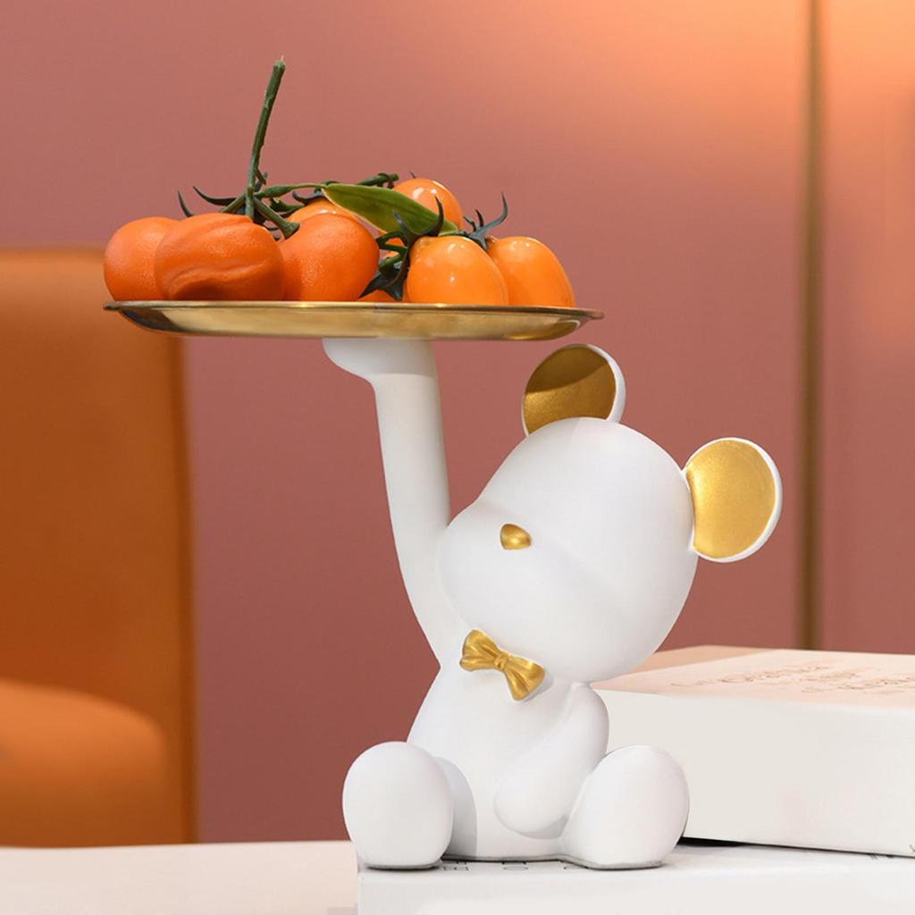 Creative Resin Bear Figurine Cute Statue Home Decoration Desktop Storage Tray Rack for Coins Snack Phone Entrance Office
