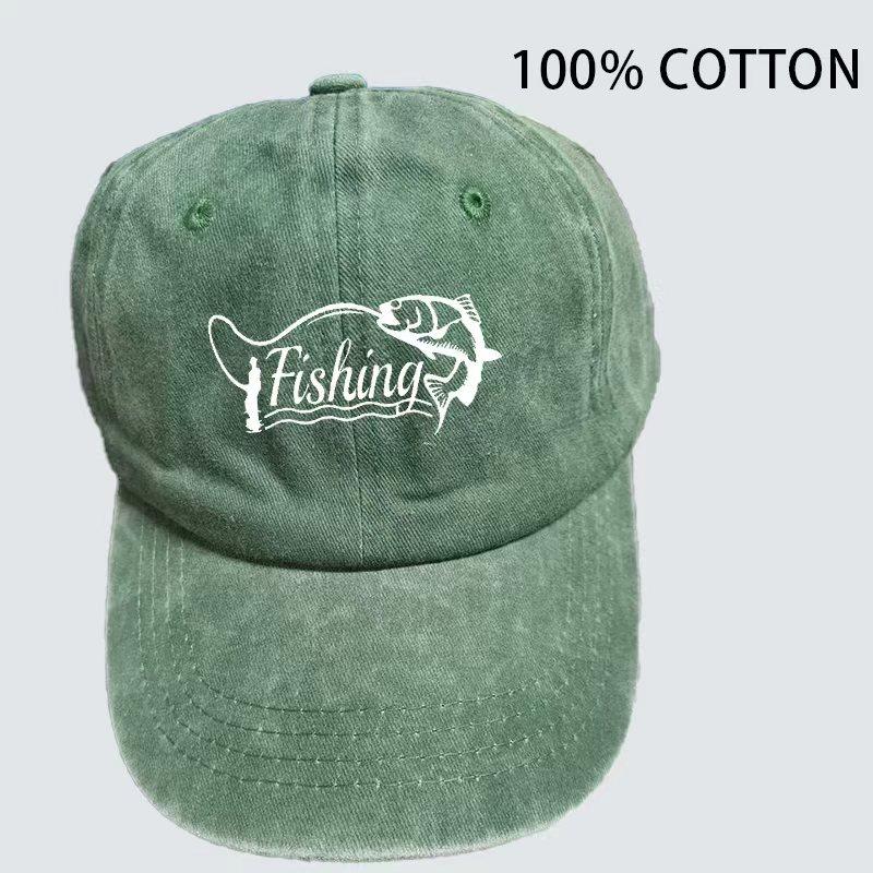 Fischerei-Print Baseballkappe für Unisex, Outdoor-Hut mit gebogenem Schirm, stylische amerikanische gewaschene Vintage-Baseballkappe, trendiger Stil