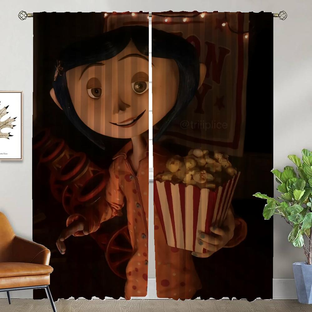 Coralines Modern Living Room Curtains for Camera Halloween Decoration Blackout Curtain for Room 2 Panel Partition Shades Kitchen
