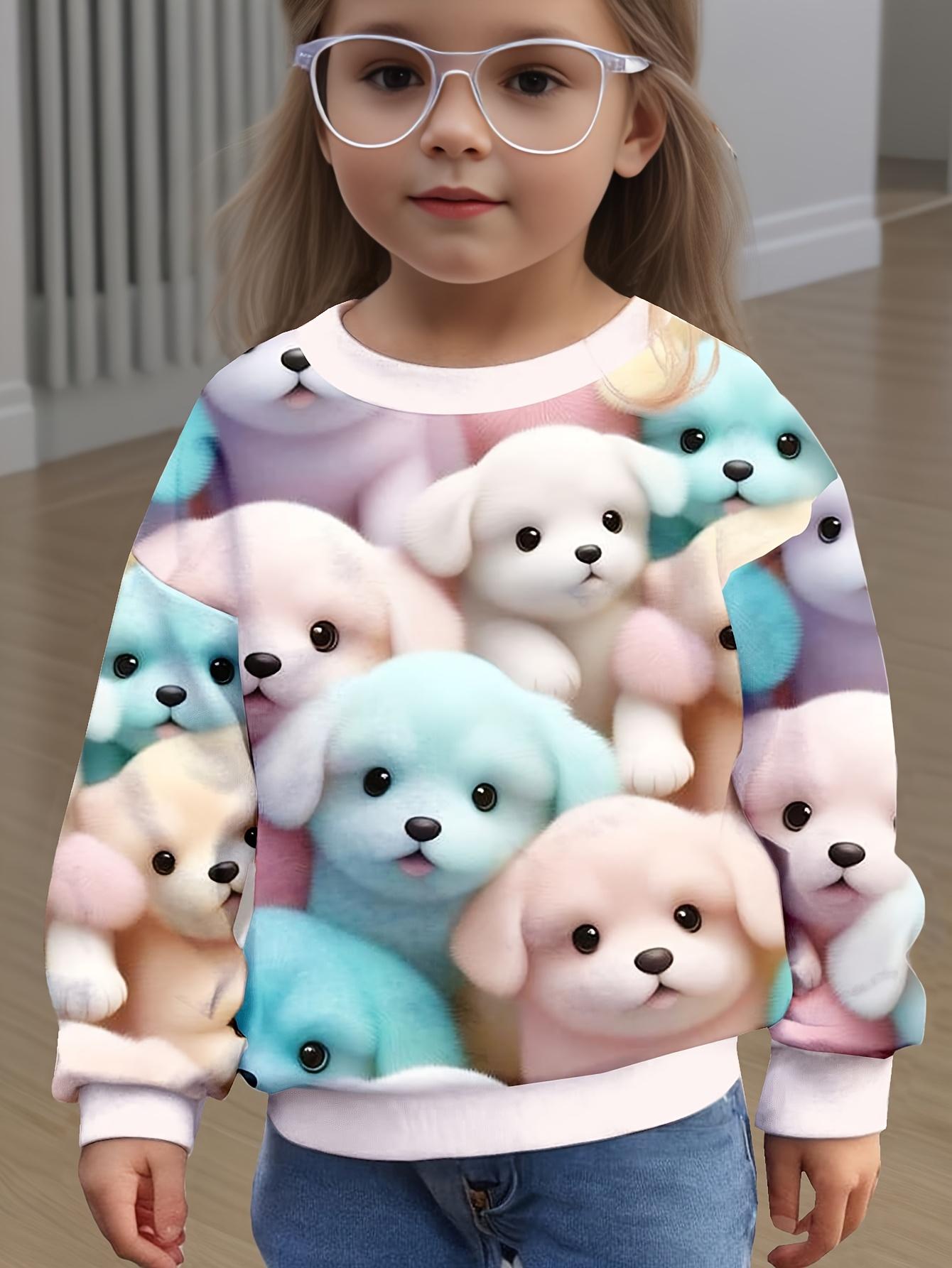 

Summer new long-sleeved T-shirt for girls, cute little dog printed round-neck long-sleeved top, casual loose top for baby girls 160