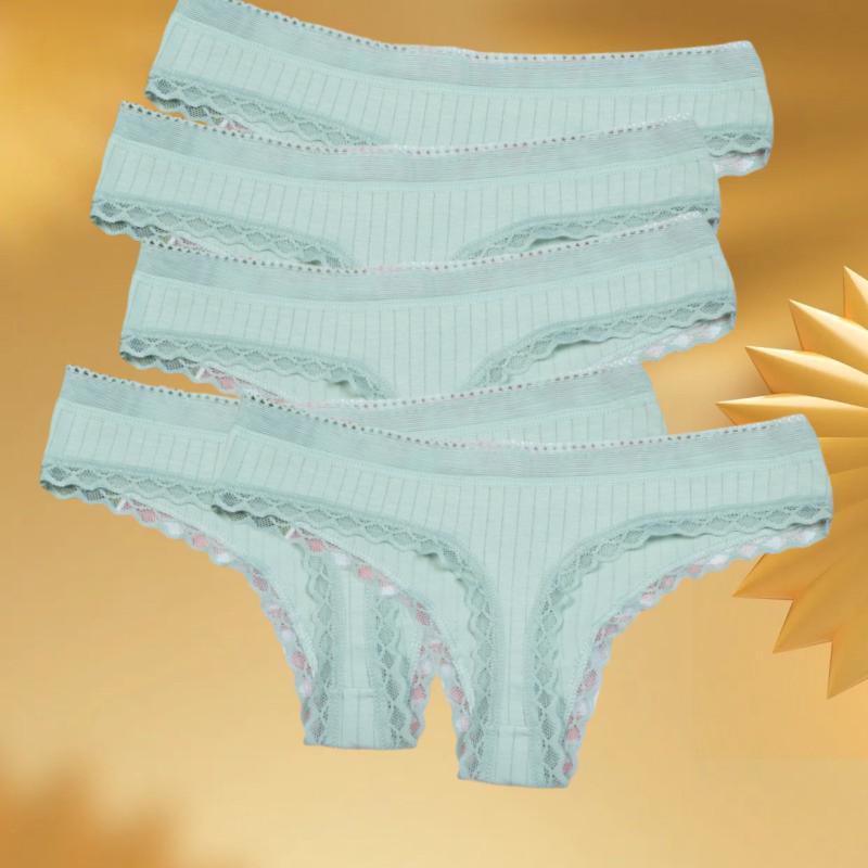 5PCS/Set Solid Color G-Strings Women Cotton Panties Sexy Lingerie Sports Striped Panty Low RiseThin Style Breathable Underpants