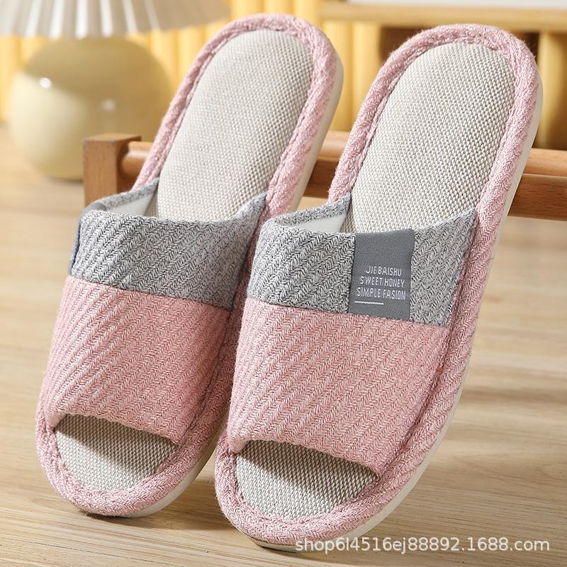 Linen slippers deodorant and non-slip indoor cotton and linen cool slippers women's summer breathable home leisure sandals free shipping