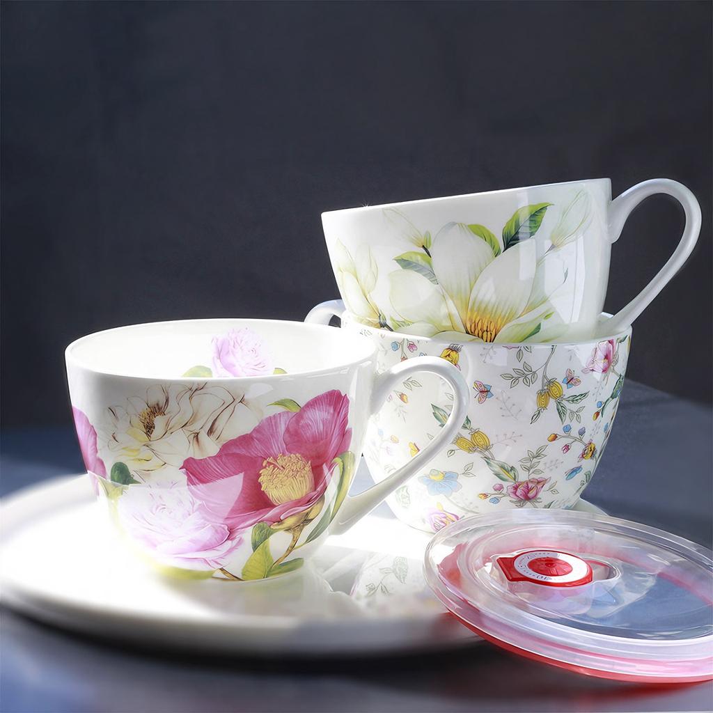 550ML, Bone China Breakfast Cups, Porcelain Tumbler Cup, Ceramic Coffee Mug, Large Mug with Handle, Cereal Bowl for Morning