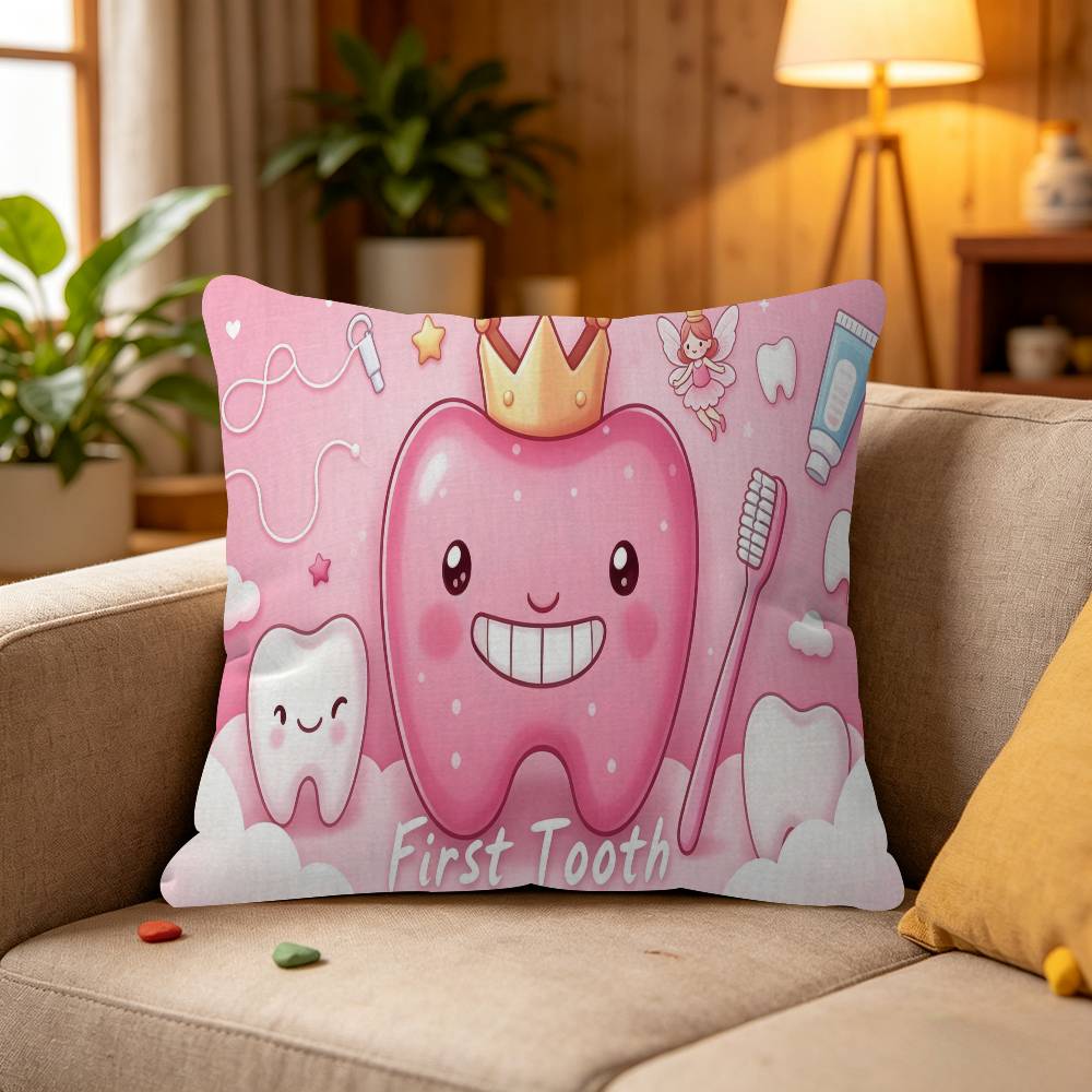 Baby Cartoon Pink Blue My First Tooth Pillow Cushion Cover Pillowcase Living Room Sofa Home Decor Customized