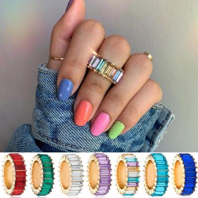 2020 Creative Square Rainbow Rhinestone Ring Women Knuckle Finger Rings Jewelry Gift AVE
