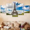 HD Printed Wall Art Canvas Painting 5 Pieces Eiffel Tower Picture Modular Room Decoration Salon Aesthetic Home Decor