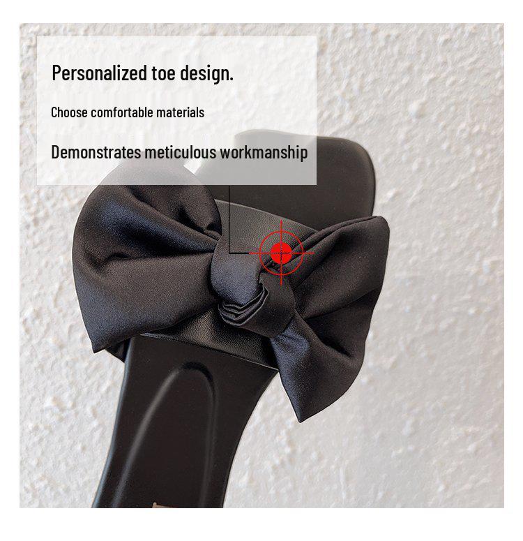 2025 Spring/Summer Women's Square Toe Open Toe Bowknot Slides