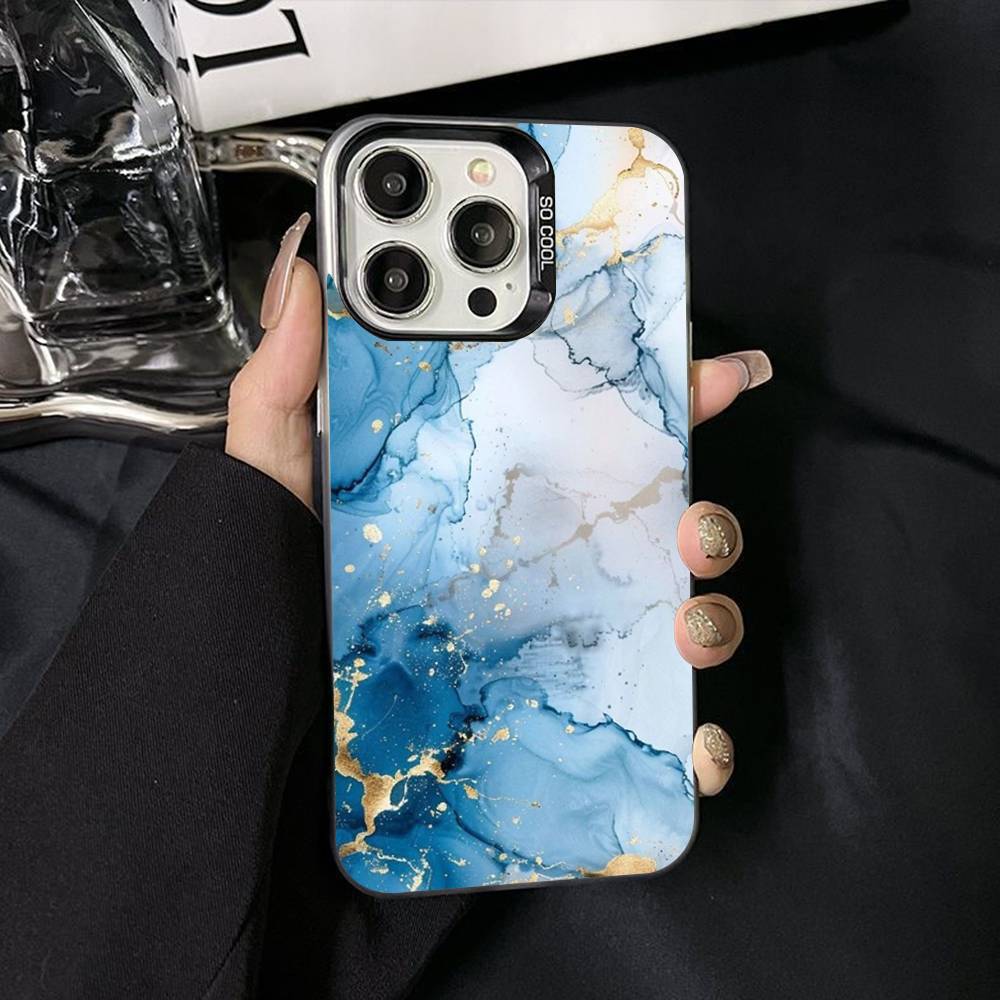 Watercolor Marble Silver Plated Inside Phone Case For iPhone 17 16 15 14 11 12 13 Pro Max Plus X XR XS Max Colored