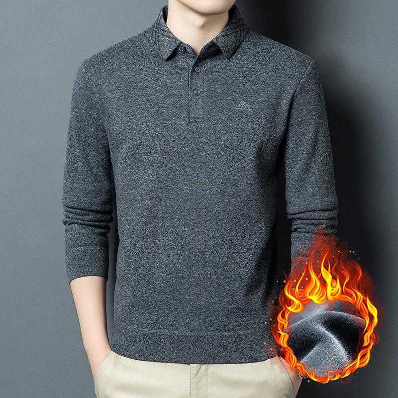 

Men s Winter Knitted Velvet Long Sleeve T-shirt - Luxury Fashion Base Layer for Middle-Aged Business Casual Wear 3XL сірий колір