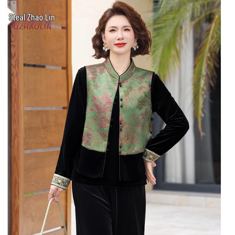 YUZHAOLIN Mid-Aged Women s Floral Print Three-Piece Set XL