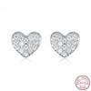 Sterling Tone Stud Earrings With Cubic Zirconia Hearts Korea Women 'S Stylish Jewelry Modish Adorable Shiny Gorgeous Small EarringsFashion