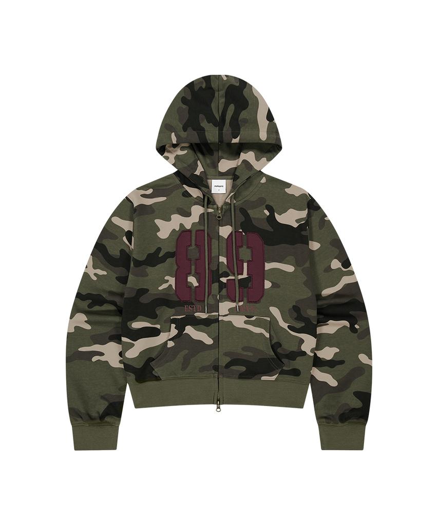 Mahagrid Camo Applique Crop Zip Up Hoodie Green(Mg2Fffm493A)