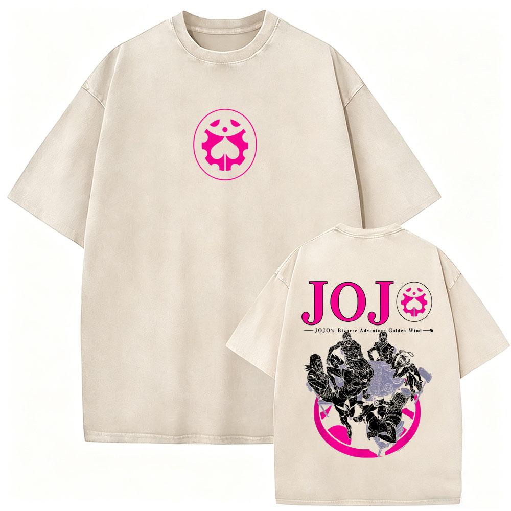Washed Vintage Anime Jojo Bizarre Adventure Tshirt Retro Manga Giorno Giovanna T Shirts Men Casual Cartoon Oversized Tshirts
