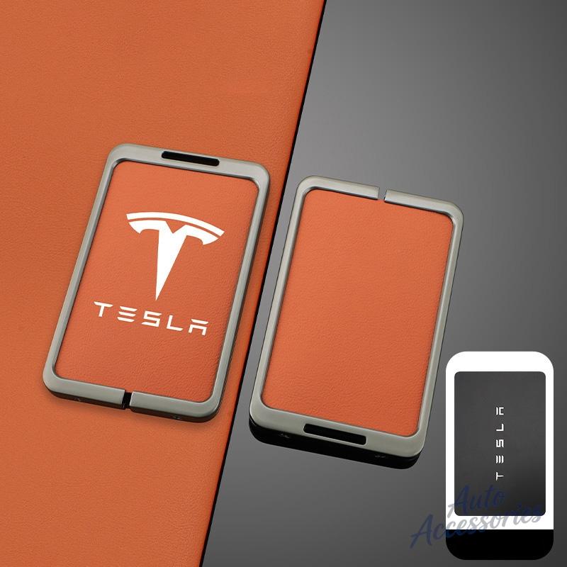 

Leather Car Key Case Cover NFC Card Alloy Protection Shell For Tesla Model 3 Model S X Y Roadster Space X Keychain Accessories