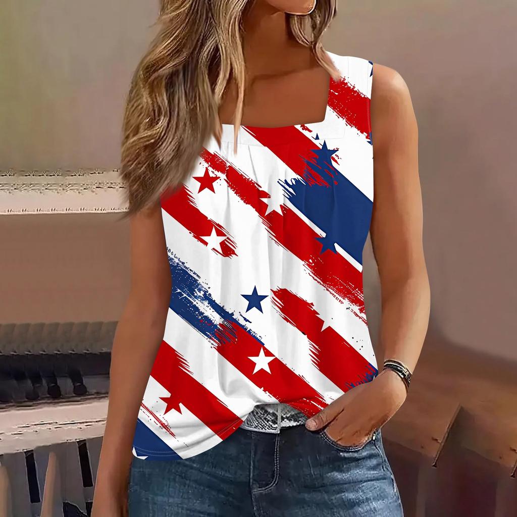 Tanktop mit quadratischem Kragen, bedruckt, lässig, lockere Passform, ärmelloses Shirt
