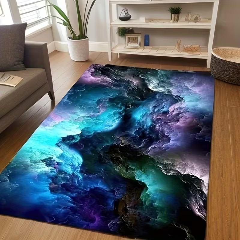3D Illusion Floor Mat Modern Galaxy Outer Space Star Pattern Mat Machine Washable Fantasy Mat Suitable Home Living Room Decor