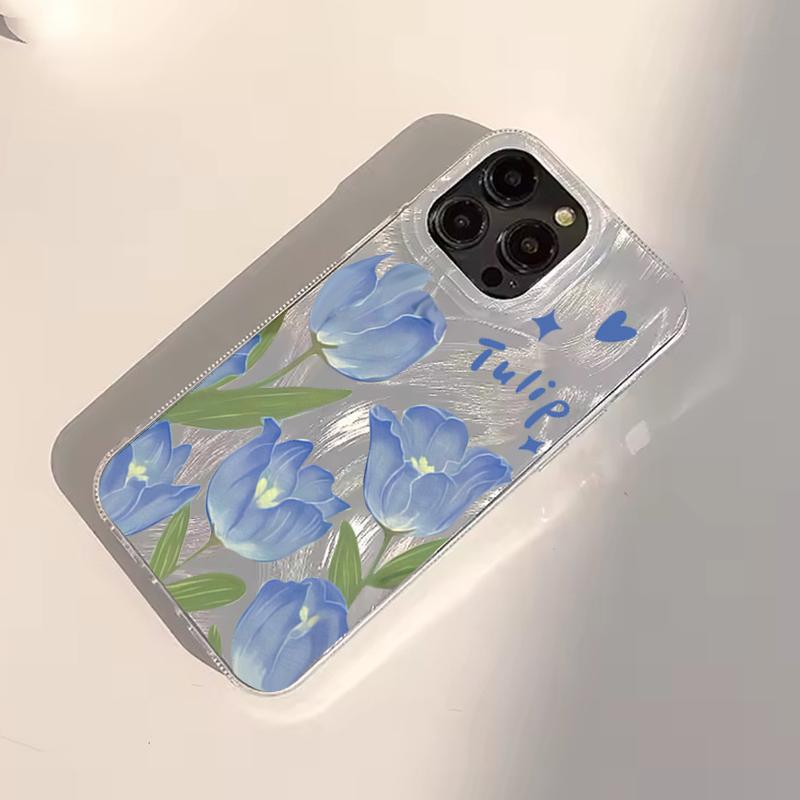 Blue Tulip Flower Phone Case for iPhone 17 16 15 14 13 Pro 12 11 Pro Max 17 Air XS X XR 7 8 Plus 16E Aesthetic Shockproof Cover