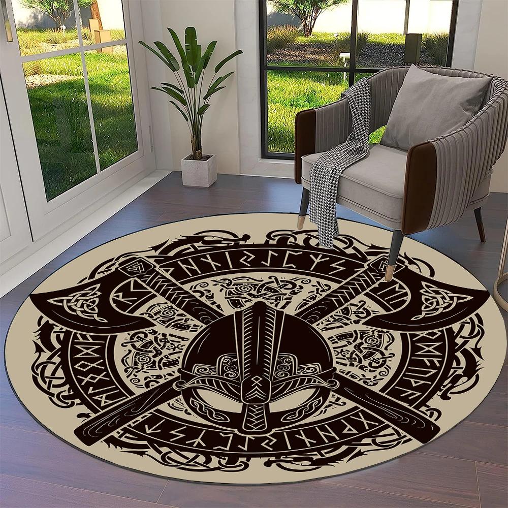 Tree of Life Viking Yggdrasil Valknut Round Carpet Rug for Living Room Bedroom Sofa Decor,Kid Paly Area Rug Non-slip Floor Mat