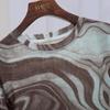 Women's Printed Mesh Long Sleeve Round Neck Top