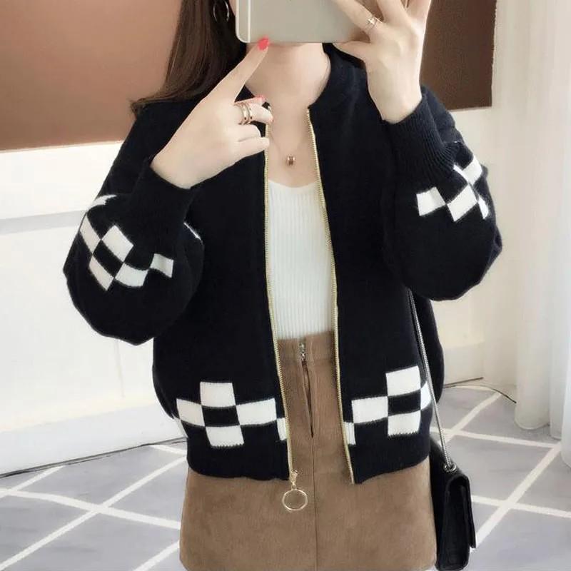 Women's Autumn Vintage Short Knit Cardigan Winter Casual Loose O-neck Long Sleeve Sweaters Lady Design Elegant Tops