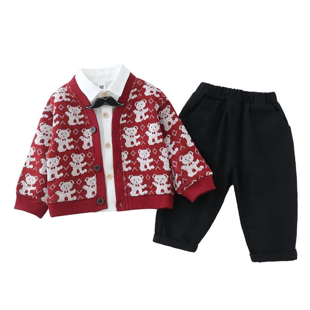 Spring and Autumn Suits 1-3 Years Old Children's Autumn Clothes Handsome Shirt + Cardigan + Pants Three-piece Suit