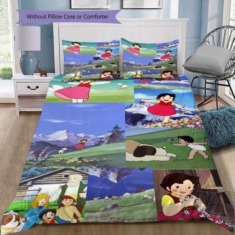 Set Copripiumino Heidi Ragazza delle Alpi Stampa Set Biancheria da Letto per Bambini 3 Pezzi con Federe Microfibra Morbida Decorazione per la Casa Regalo