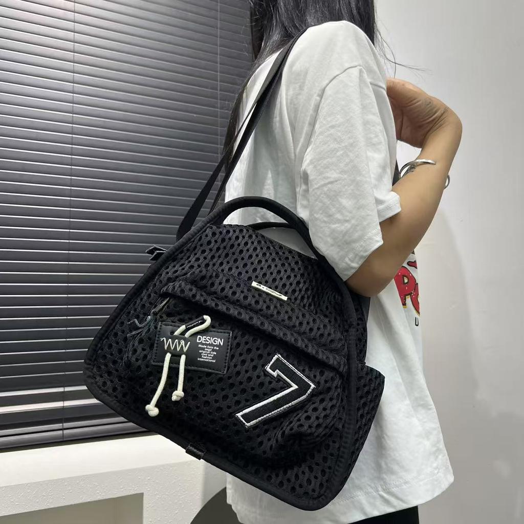 Women'S Mesh Cloth Splicing Handbag Personalized Casual Versatile Single Shoulder Oblique Span Bag