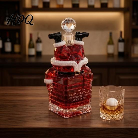 Creative Holiday Table Centerpiece 350ML Santa Stuck Whiskey Bottle Glass Empty Christmas Wine Decanter Festive Barware for Season Novelty Drinkware