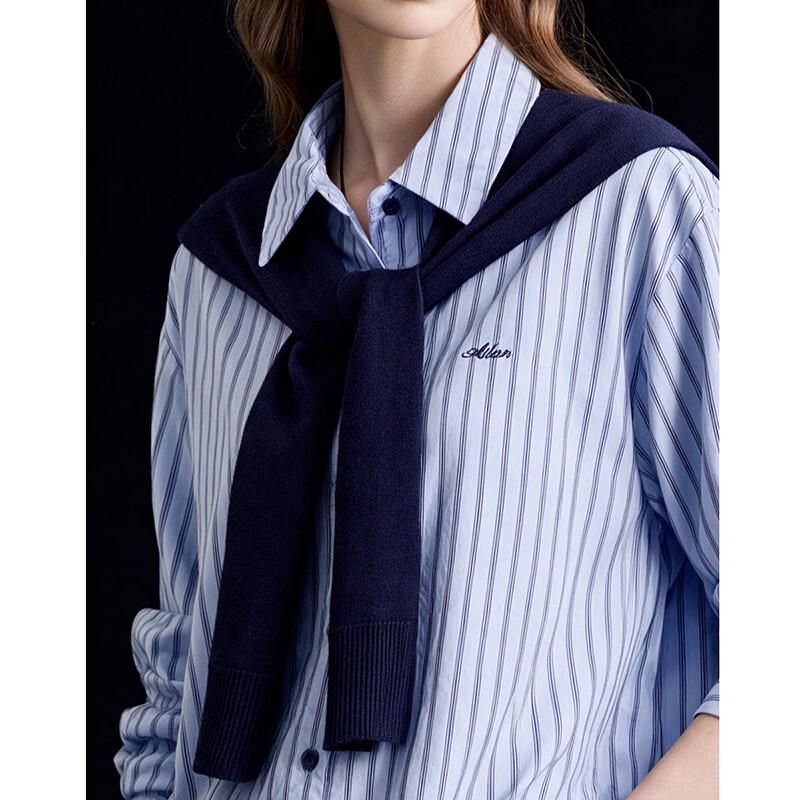 Wudao 100% Cotton Intellectual Style Knit Shawl & Striped Shirt Set
