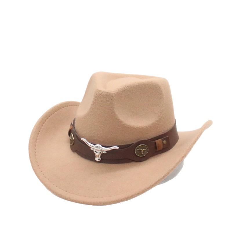 Minority Style Jazz Hat Western Bull Head Cowboy Hat Woolen Top Hat Big Brim