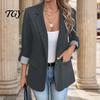 3/4 Sleeve Women Blazer Lapel Collar Blazer, Open Front Business Comfortable with Pockets Casual Suit Jacket, Office Work Short Button Jacket