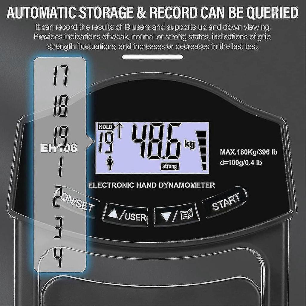 Srbtv-grip Strength Tester, 396lbs/180kg Digital Hand Dynamometer Grip Strength Meter Usb Lcd Screen Hand