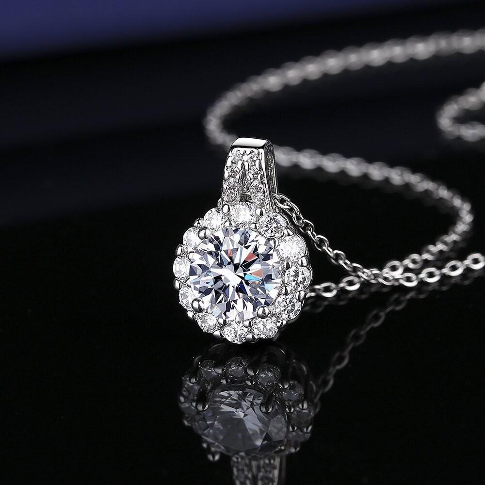 S925 Sterling Silver Moissanite Two Carat Round Pendant Necklace