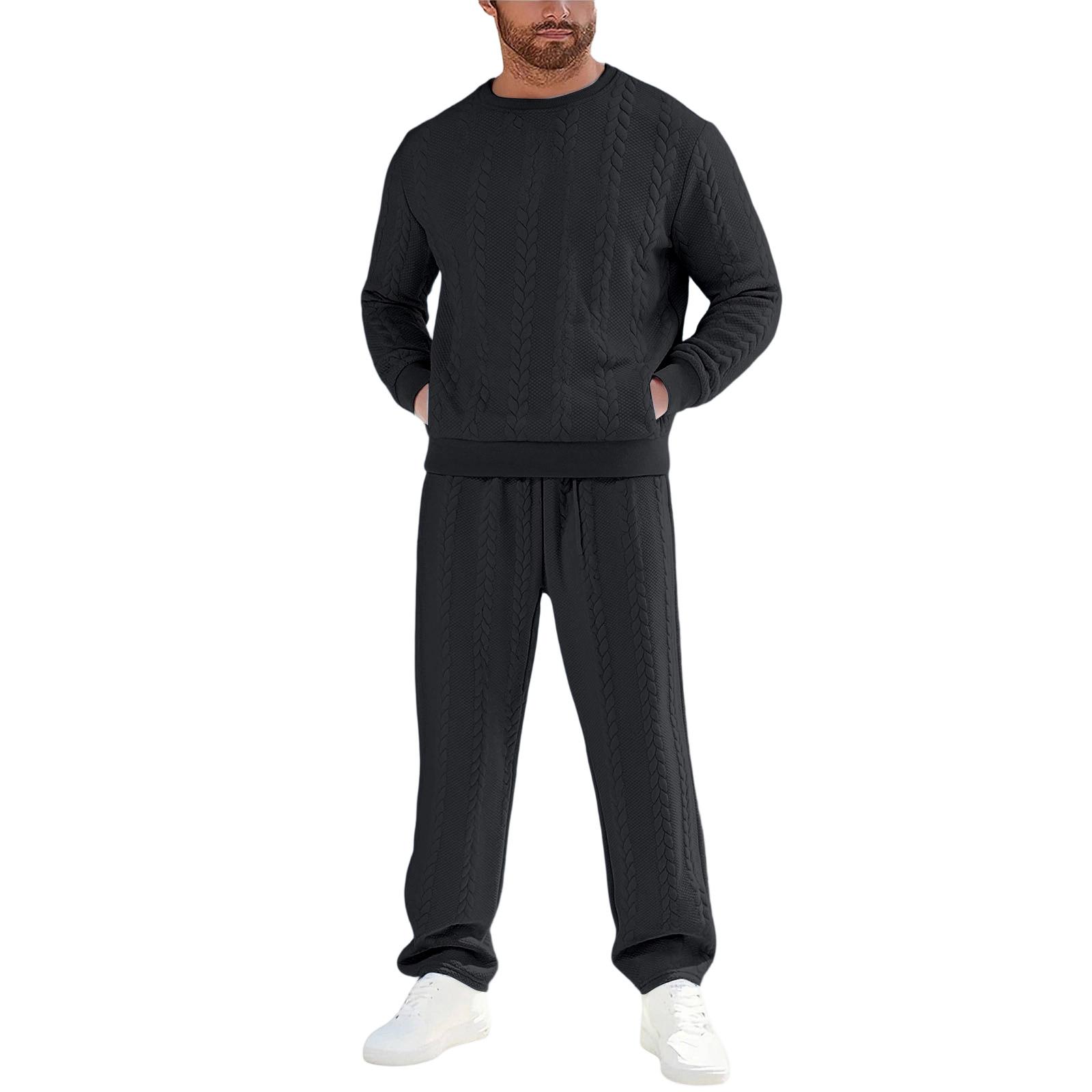 

Men Sports Business Leisure Small Square Trousers Buckle Hoodie Set L