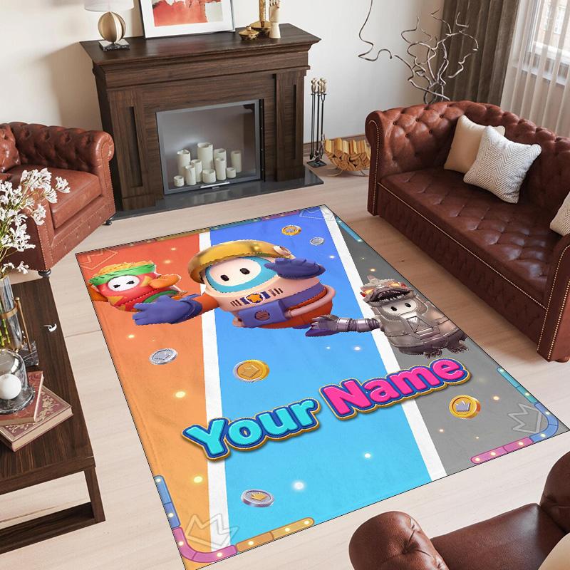 Personalized Crystal Velvet Carpet Custom Name Text,Fall Guys Anti Slip Area Rug For Home Decoration