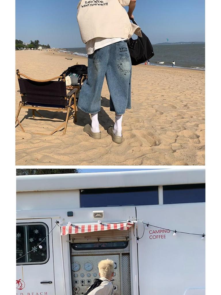 Men's Trendy American Retro Graffiti Oversized Seven-Point Jeans - Summer Street Loose Casual Shorts