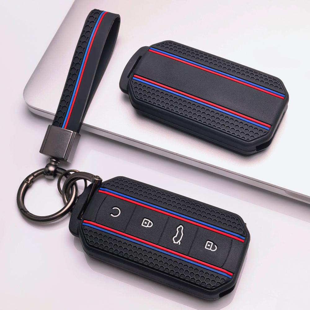 Key Shell Cover for Chery Omoda C7 Jaecoo J7 J5 with Keychain Non Slip Ergonomic Soft Key Shell for 4 Button Chery Smart Car Remote Key