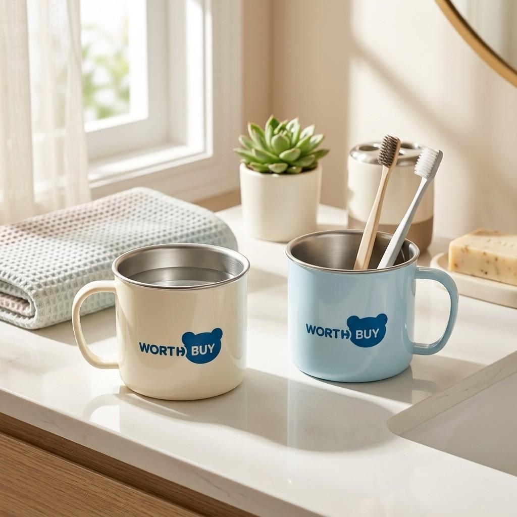 Bathroom Gargle Cup 316 Stainless Steel Toothbrush Holder Tumbler Detachable Plastic Mug with Handle Dishwasher Safe