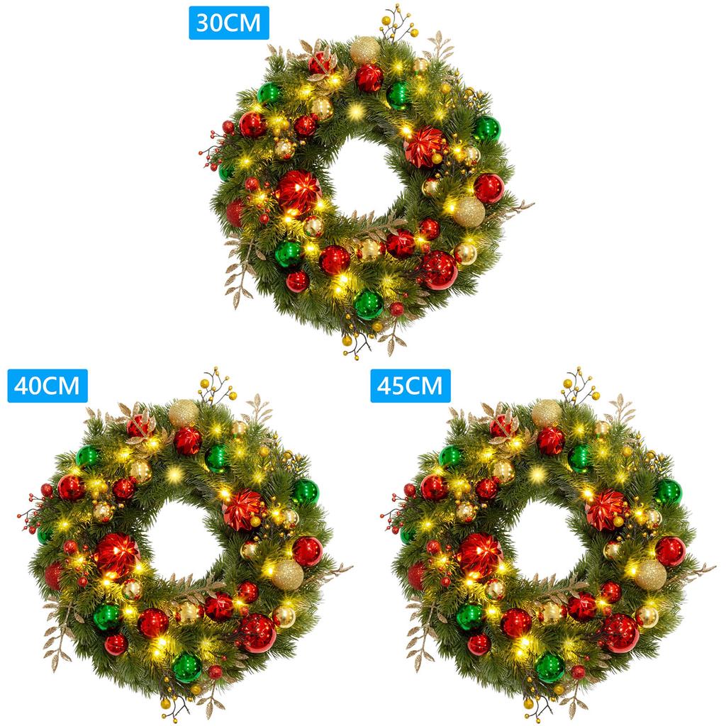 LED Lighted Christmas Door Wreath 8 Modes Hanging Decor Garland Timer Pine Decorations Wreath for Front Door Wall Windows Mantle