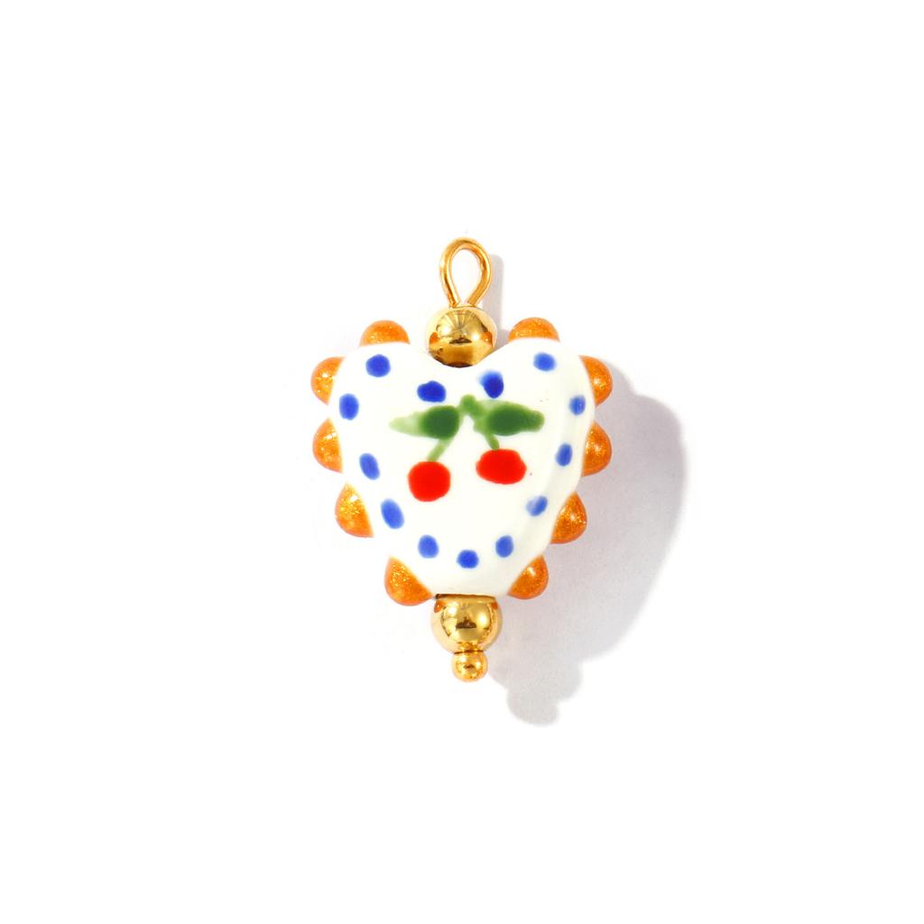 2 Pcs Resin Double-Sided Enamel Heart Painted Charms Flower Tulip Cherry 304 Stainless Steel Pendants DIY Necklace 25mm x 17mm