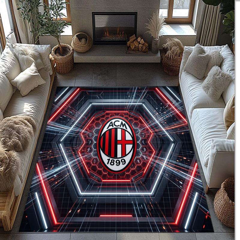 Tappeto in Flanella Stampato AC Milan Antiscivolo Morbido Poliestere Tappeto per Pavimento Tappetino Decorativo da Interno per Camera da Letto Soggiorno Divano Sala Giochi Decorazione Casa