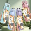 1PC Cat Hold Cell Phone Cartoon Print 750ml Color Plastic Sports Water Bottle Leakproof Flip Straw Lid Suitable for Sports Office Home Use