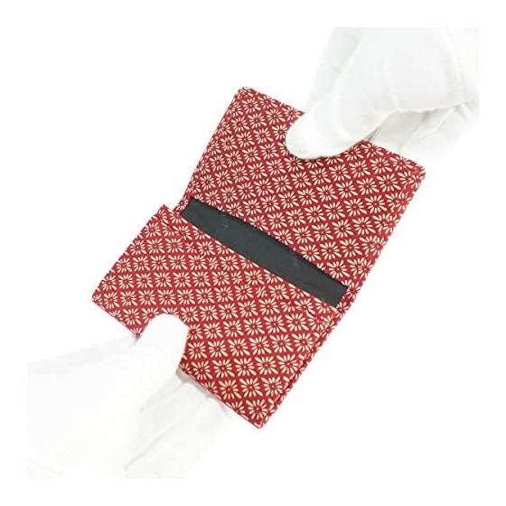 Inden-ya Inden Large Capacity Card Case, Deer Leather, Red Base x White Lacquer, Diamond Chrysanthemum Pattern, 2501-13-017, Gusseted Card Pocket x