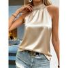 Womens Satin Halter Neck Tank Top With Pearl Bead Detail Sleeveless Elegant Casual Blouse