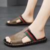 Men's Slippers Extra Wide Slide Sandals Outdoor Beach Casual Soft Walking Black Leather Flat Sandals Plus Size