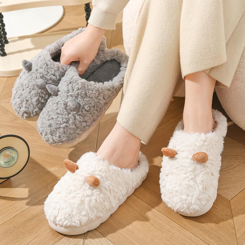 Cotton slippers autumn and winter cute croissant home plush warm and plush couple slippers